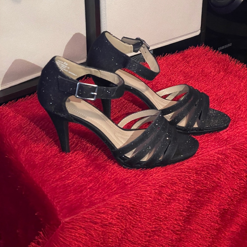 C.P. Company Traci Black & silver Ankle Strap heel
